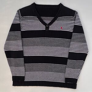 Polo Ralph Lauren Women’s V Neck Striped Pullover Sweater Black White Women’s M